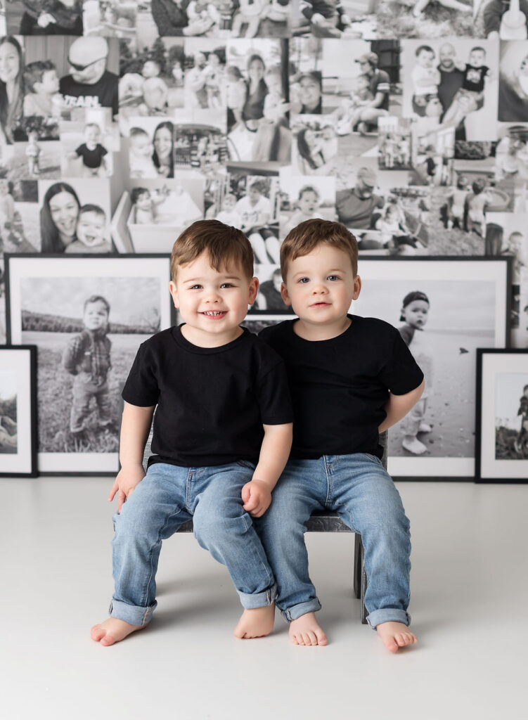 twin boys on bench